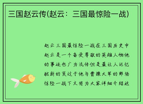 三国赵云传(赵云：三国最惊险一战)